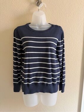 Nautica Navy and White Stripe Sweater